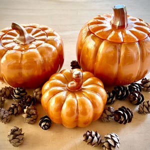 Resin Pumpkin Trio Set | Fall Table Centerpiece | Rustic Farmhouse Thanksgiving Decor | Shimmer Orange Pumpkins