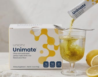 Unimate Ultra-Concentrated Yerba Mate Drink Mix, Natural Lemon Flavor (30 Stick Packs)