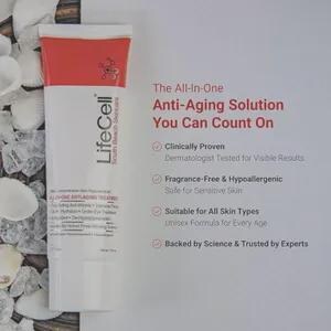 K&ouml;nnte beinhalten: Eine wei&szlig;e und orangefarbene Tube der LifeCell South Beach Skincare Anti-Aging-Pflege. Der Text lautet: The All-In-One Anti-Aging Solution You Can Count On, Clinically Proven, Fragrance-Free & Hypoallergenic, Suitable for All Skin Types, Backed by Science.