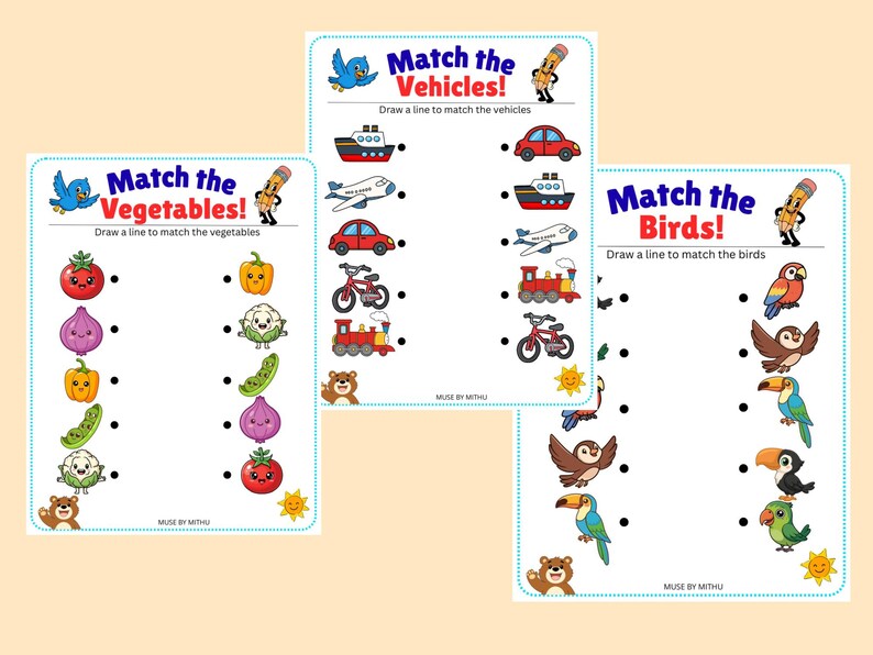 Preschool Matching Worksheets for Kids Ages 3-5 | Preschool Activity ...