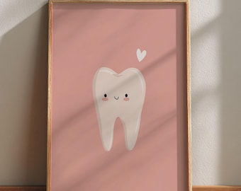 Pink Tooth Wall Art – Coquette Dental Decor for Pediatric Dentist | Printable Download