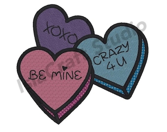 Valentine’s Day Heart Candy Embroidery Design | Conversation Hearts Machine Embroidery File | Digital Download