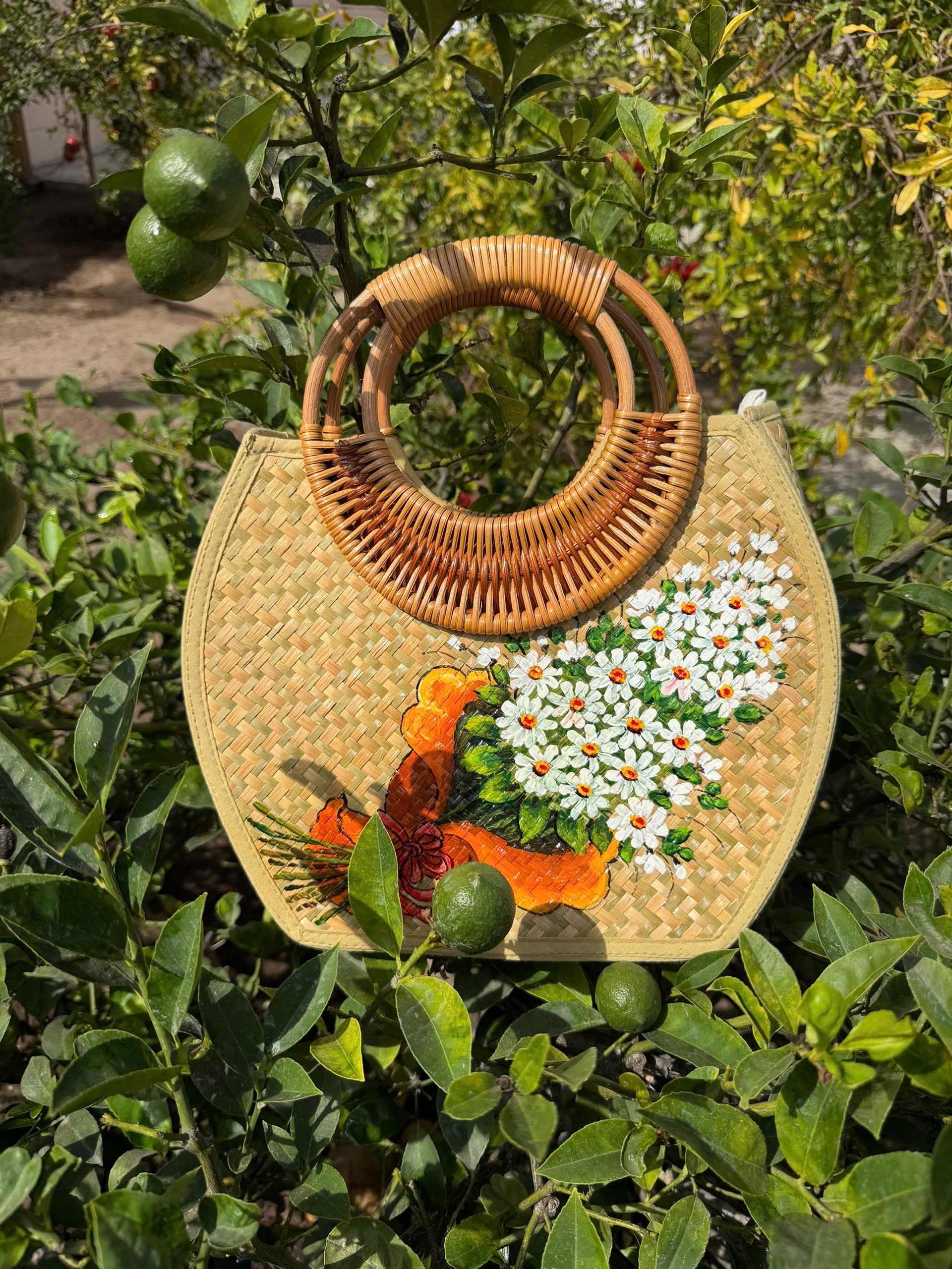 Handmade bamboo woven bag imported from Vietnam Our bamboo bag in silver. #bamboo#silviagnecchi #itbag main image 2