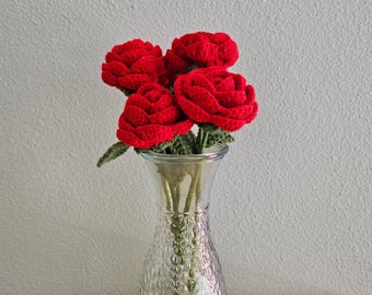 Crochet Red Rose – Handmade Single Yarn Flower, Valentine’s Gift