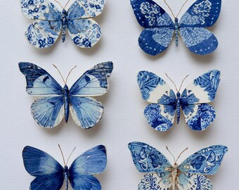 100+ Blue and White Collage Butterfly Fussy Cuts, Junk Journal Kit, Blue Ephemera, Junk Journal Printable, Tags, Shabby Blue, Butterflies