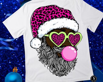 Black Santa PNG: Leopard Print Hat, Heart Sunglasses (Digital Download)