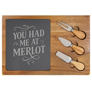 Custom Engraved Charcuterie Board Slate Utensils, Personalized Cheese Board Set, Wedding Gift, Housewarming, Anniversary Holiday Serving