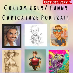 Custom Ugly Caricature Portrait, Funny Cartoon Portrait from Photo, Gag Gift, White Elephant Digital Download, Birthday, Anniversary Holiday