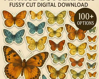 Vintage Butterfly Fussy Cuts, Printable Ephemera (Digital Download)