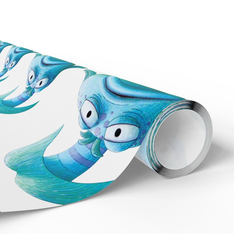 Pouty Fish Style Gift Wrap, Ocean Fish Wrapping Paper, Under the Sea Birthday Wrap, Whimsical Gift Wrap for Kids image 2