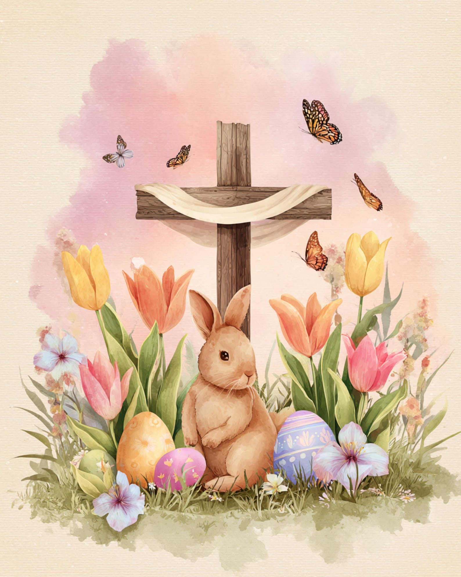 Christian Easter Bunny PNG | He is Risen, Spring Tulips (digital ...