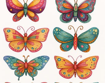 Watercolor Butterfly Clipart: Boho Folk Art PNG (Digital Download)