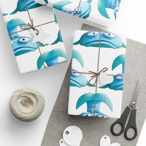 Pouty Fish Style Gift Wrap, Ocean Fish Wrapping Paper, Under the Sea Birthday Wrap, Whimsical Gift Wrap for Kids image 3