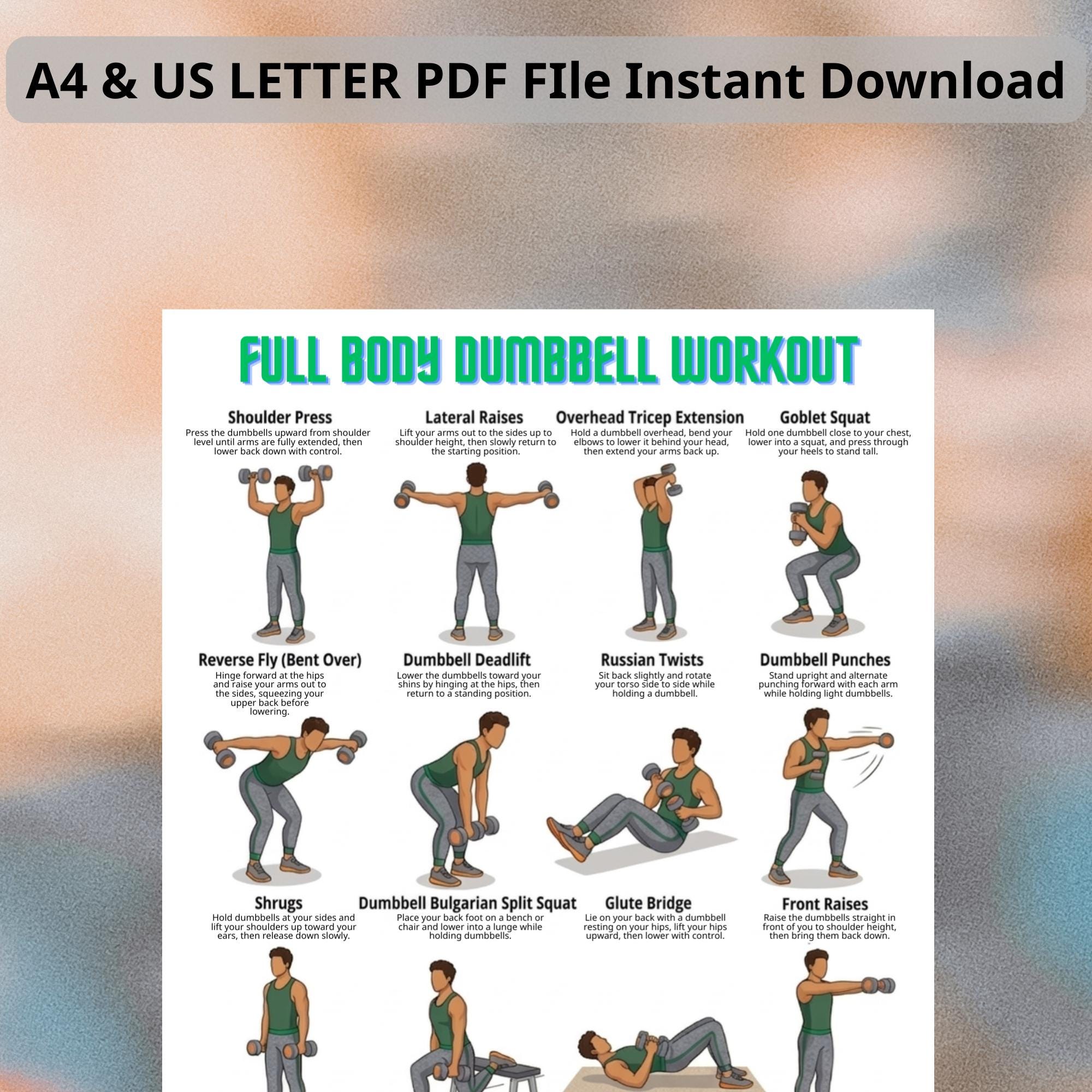 Full Body Dumbbell Workout Chart – Home Dumbbell Exercises, Printable ...