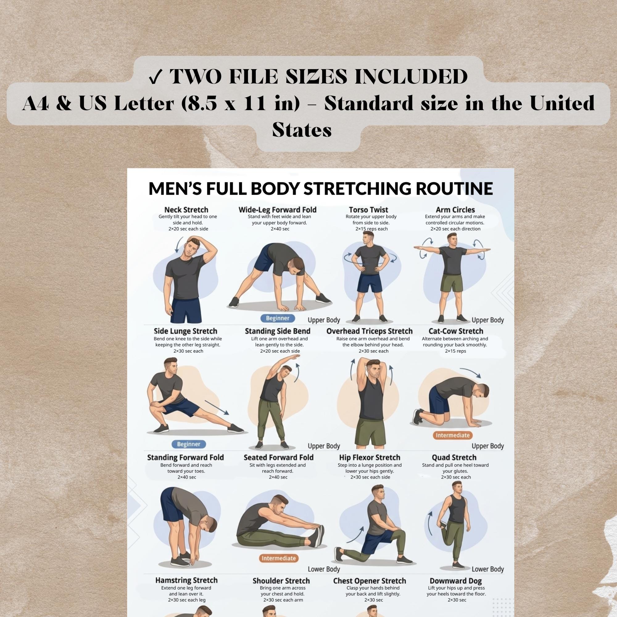 Full Body Stretch Routine for Men PDF, Daily Stretching Exercise Chart ...