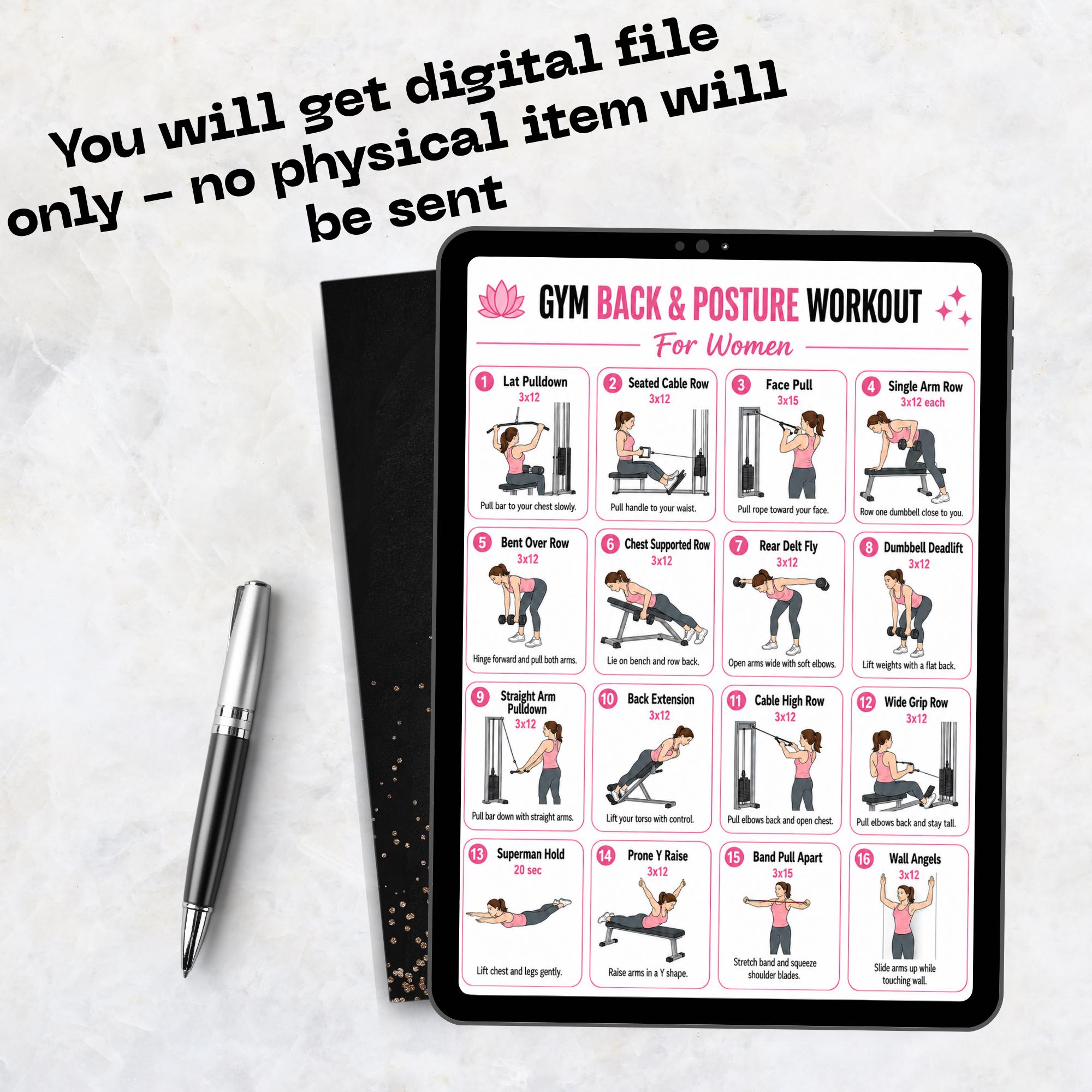 Women Back & Posture Workout Chart | Printable Gym Exercise PDF | Upper ...