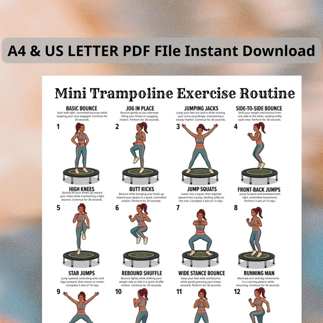 Mini Trampoline Workout Poster, Rebounder Exercise Chart for Home ...