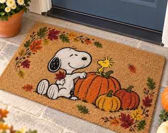 Cute Dog Fall Doormat, Autumn Leaf Front Door Mat, Thanksgiving Welcome Rug, Cozy Seasonal Home Decor,Funny Puppy Outdoor Door Mat,Fall Gift