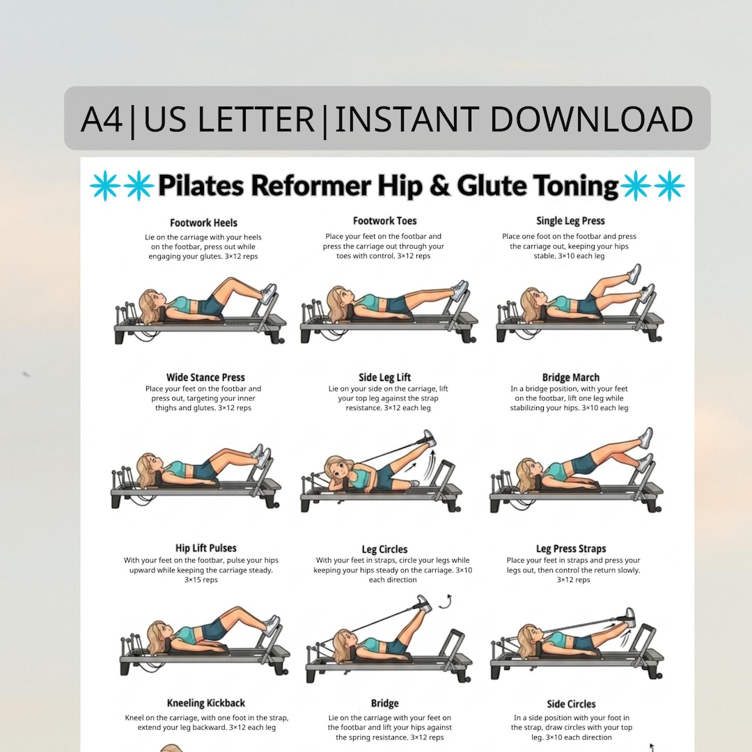 Pilates Reformer Glutes Hips Workout Printable, Glute and Hip Exercises ...