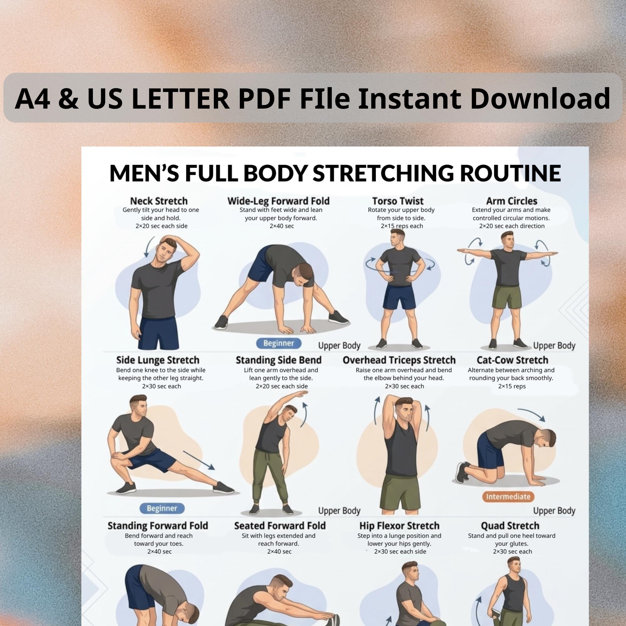 Full Body Stretch Routine for Men PDF, Daily Stretching Exercise Chart