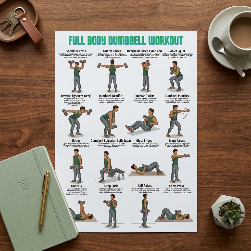 Full Body Dumbbell Workout Chart – Home Dumbbell Exercises, Printable ...