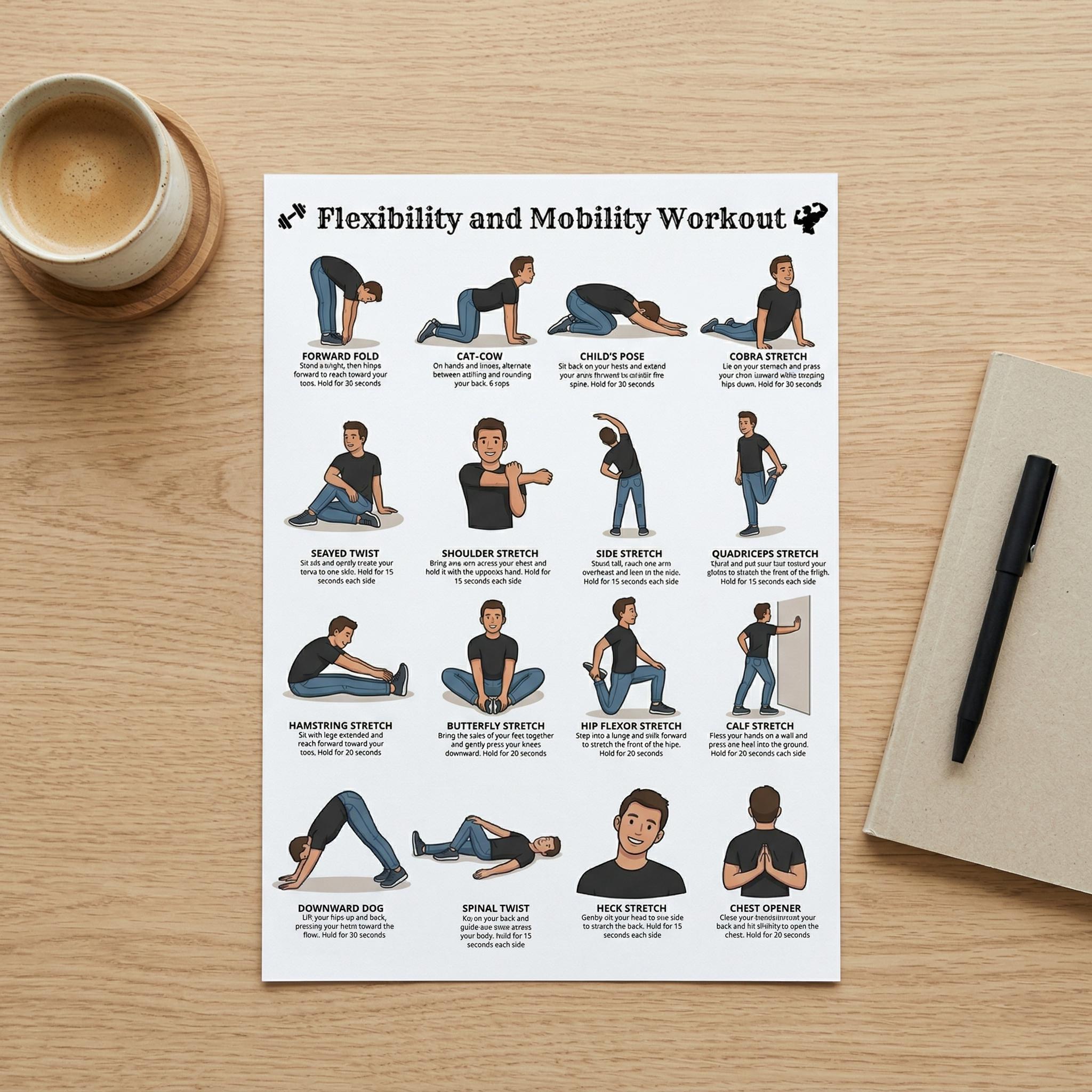 Print Off Stretching Routine Stretching & Mobility Workout Printable Poster – 16 Flexibility ...