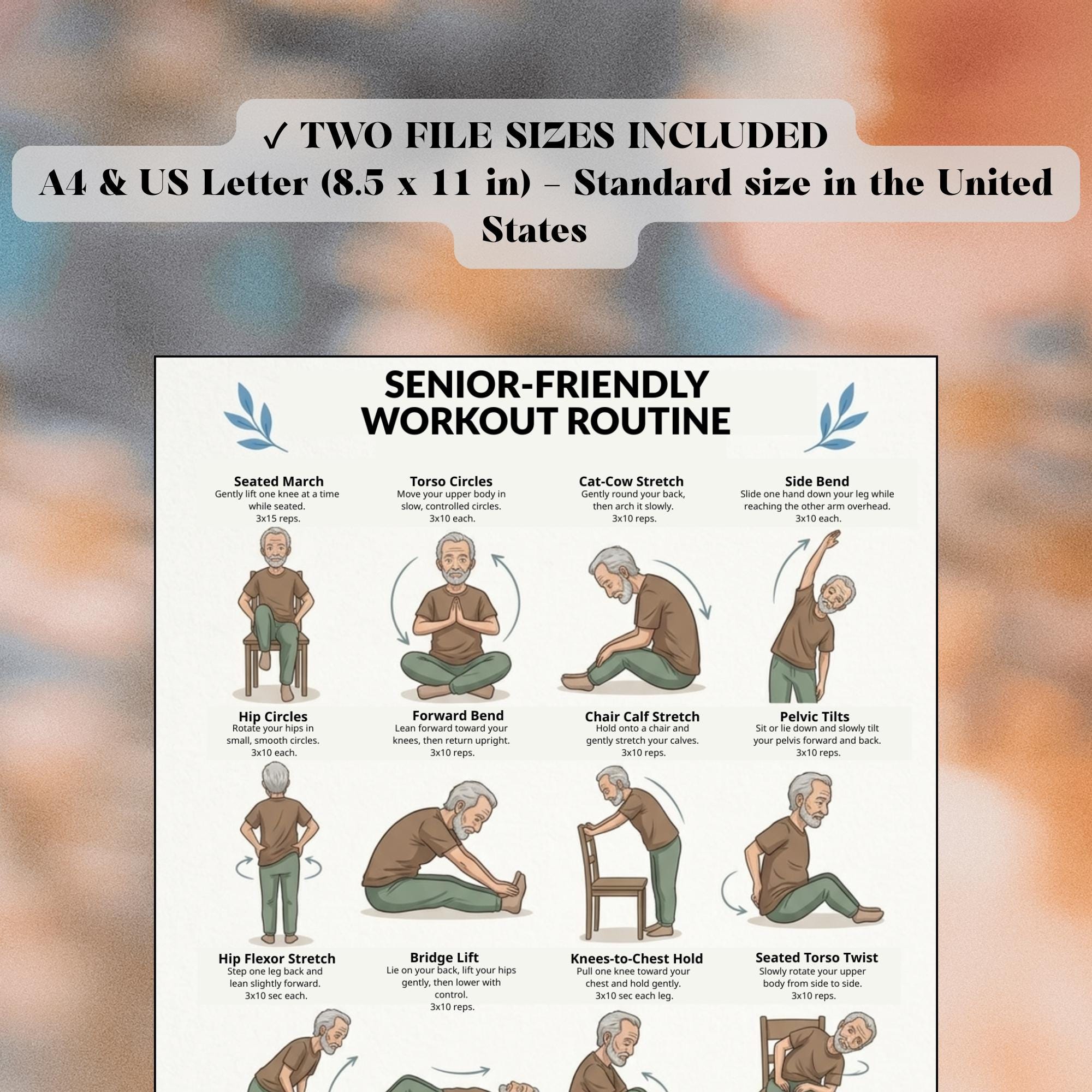 Senior Workout Routine Poster, Balance & Strength Exercises for Seniors ...