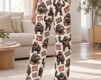 Biddy Blas Scrib Doon Pyjamahose, lustige Gaming-Hose, Retro-Videospielhose, Monster-Hose, Geschenk für Gamer