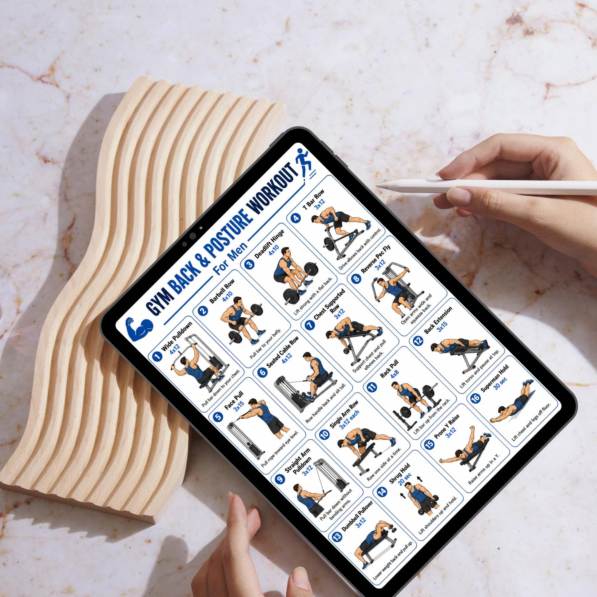 Men Back & Posture Workout Chart | Printable Gym Exercise PDF | Upper ...