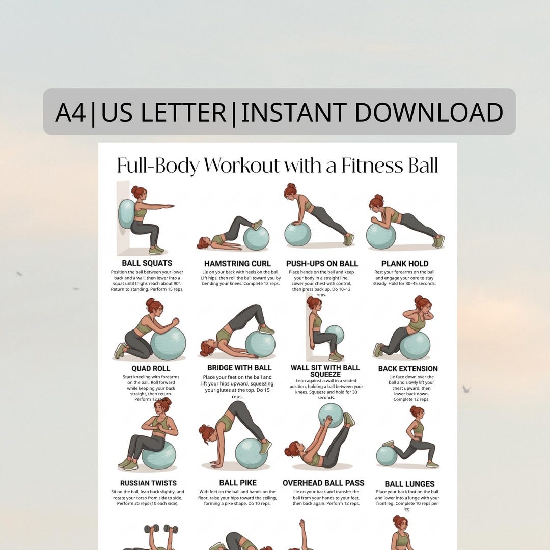 Full Body Fitness Ball Routine | Stability Ball Exercise Chart ...