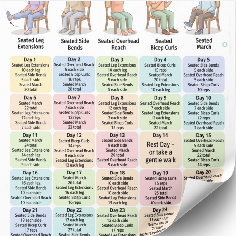 30-day Seated Exercise Program for Seniors Printable PDF, Seated ...