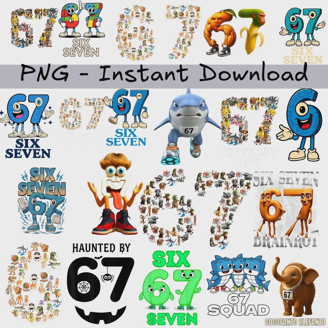 20+ Brainrot 67 Meme Png, 6 7 Funny Meme Design, Six and Seven Brainrot ...