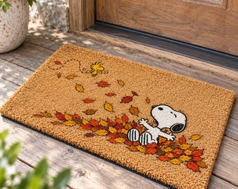 Cute Dog Fall Doormat, Autumn Leaf Front Door Mat, Thanksgiving Welcome Rug, Cozy Seasonal Home Decor,Funny Puppy Outdoor Door Mat,Fall Gift