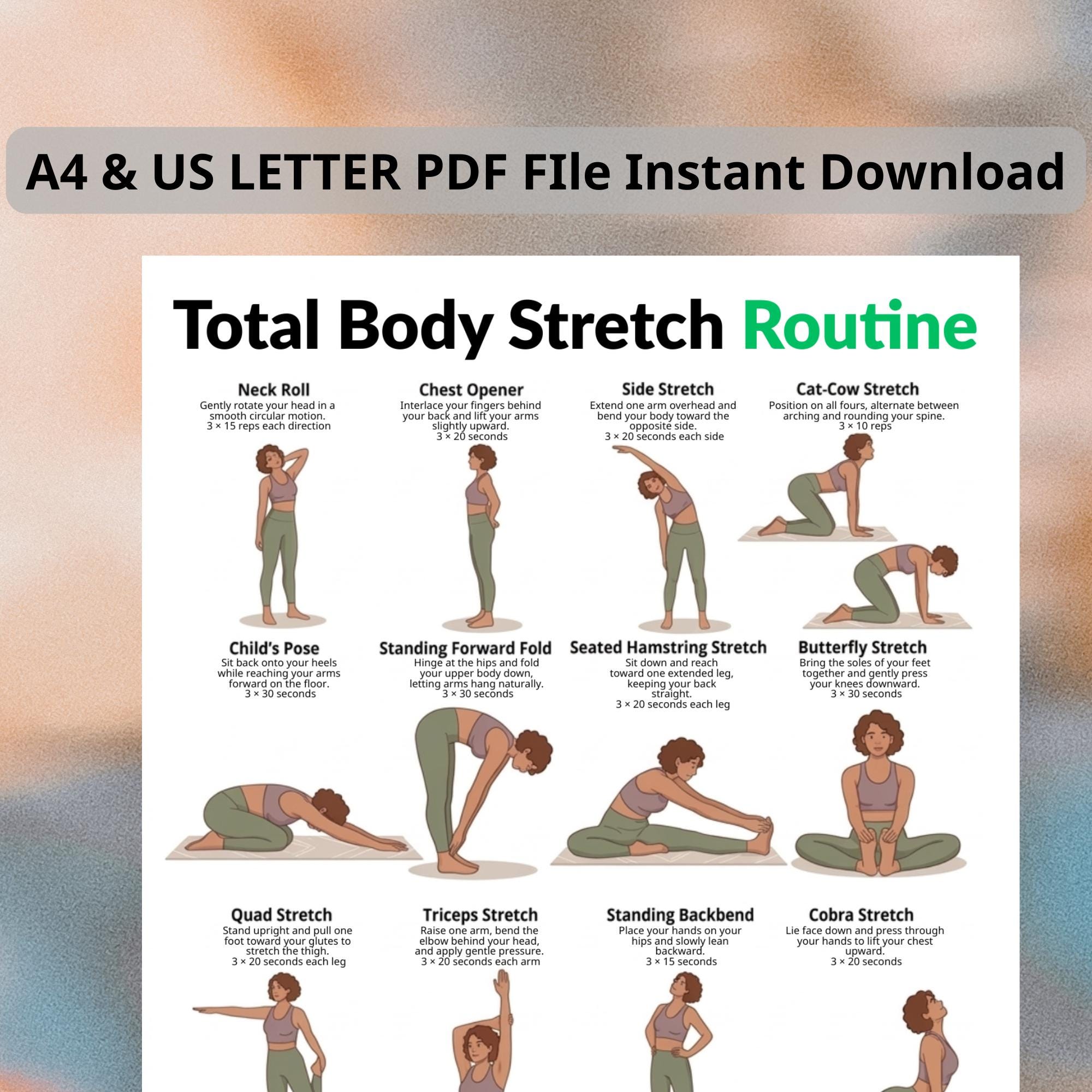 Full Body Stretch Poster With Flexibility Exercises | Home Stretch ...