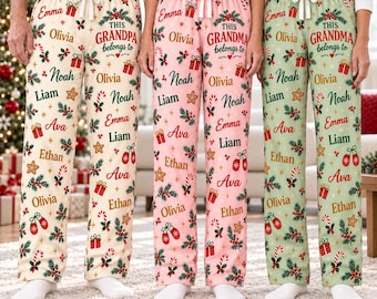 Personalized Grandma Grandpa Pajama Pants, Custom Grandkids Names Christmas Lounge Pants & Sweatpants, Grandparent Gift