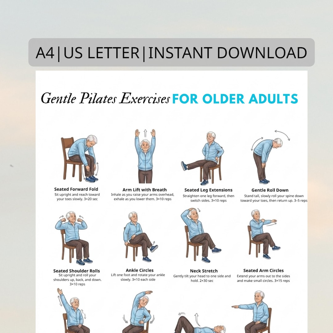 Gentle Pilates for Seniors Printable | Seated and Standing Exercises ...