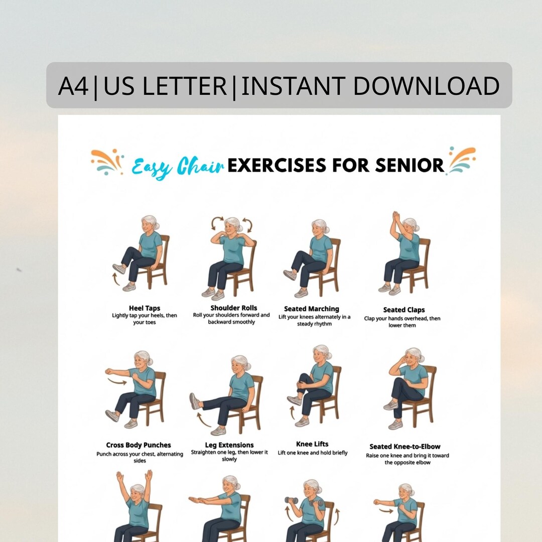 Easy Chair Exercises for Senior, Seated Exercise Chart PDF, Seated