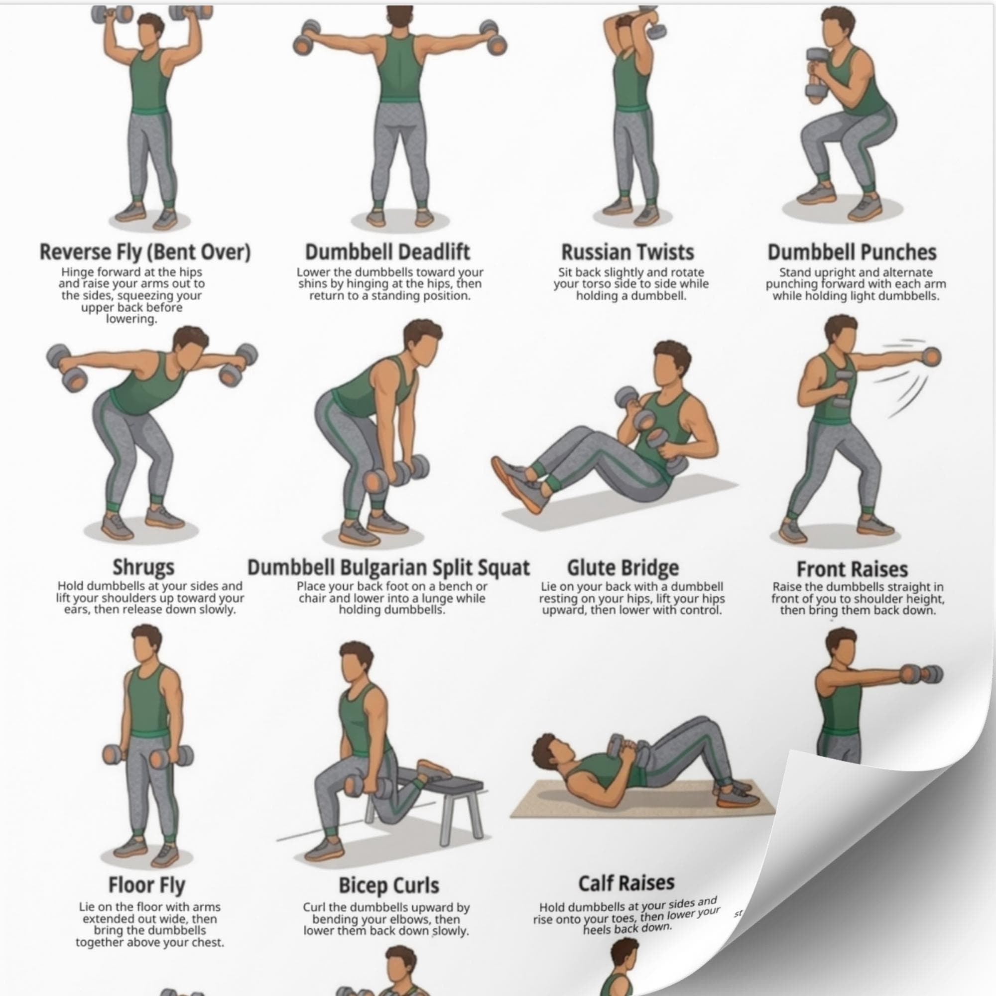 Full Body Dumbbell Workout Chart – Home Dumbbell Exercises, Printable ...
