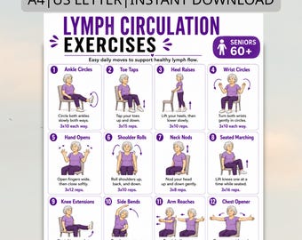Lymph Circulation Exercises for Seniors | Easy Chair-Based Moves for Healthy Lymph Flow | Low Impact Routine PDF | Seated Exercise Printable