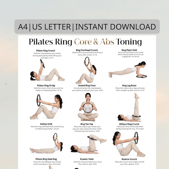 Pilates Ring Abs & Core Workout Poster, Pilates Ring Exercise Chart Printable, Core and Abs Pilates Exercises, Home Pilates Ring Workout PDF