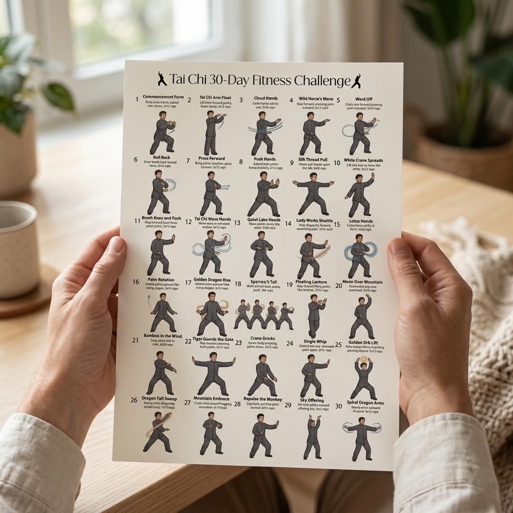 Tai Chi Arm Exercises Poster Printable PDF, Upper Body Tai Chi Workout ...