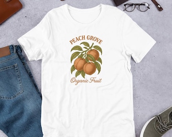 Koszulka Vintage Peach Grove – Koszulka z nadrukiem retro z motywem owoców botanicznych