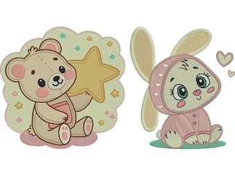 Teddy Bear Embroidery Design, Baby Boy Bear Embroidery, Bunny Embroidery, Mini filled cute design, Machine embroidery design