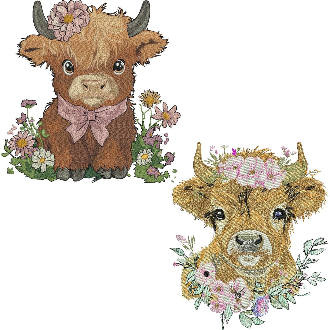 Small Cow Designs Highland Cow Embroidery Design Cute Floral Cow Embroidery Pattern ...