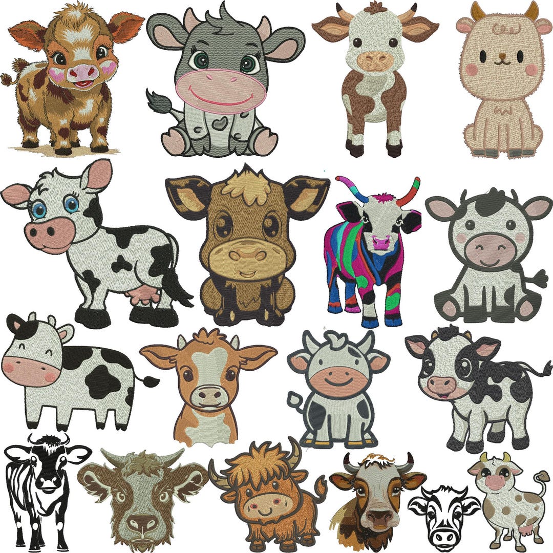 Small Cow Designs Baby Cute Cow Embroidery Design, Highland Cow Embroidery, Farm Animal ...