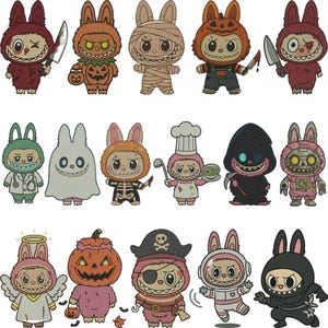 Labubu embroidery design, Monster Embroidery, Halloween Embroidery, Kawaii Embroidery, cute cartoon embroidery, Machine Embroidery Design