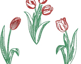 Tulip Embroidery Design, Spring Flowers Embroidery Pattern, Floral Embroidery, Flower Embroidery, Machine Embroidery Design