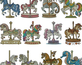 Diseño de bordado de caballo de carrusel, Bordado de caballo, Diseño de caballo de carrusel, Diseño para baby shower, Bordado de poni, Diseño de bordado a máquina