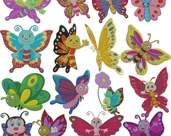 Butterfly embroidery design, Cartoon Butterfly Embroidery, Baby girl embroidery file, Machine Embroidery Design