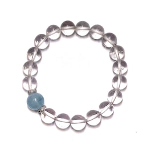 Bracelet aigue-marine et quartz transparent | Cristal d&#39;énergie | Guérison | Énergie | Cadeau pour elle| Feng Shui | Cinq éléments